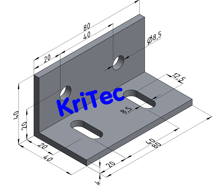 KriTec Winkel 8 St 40x40x80x4 mit Langlöchern einseitig, weißaluminium ähnl. RAL 9006