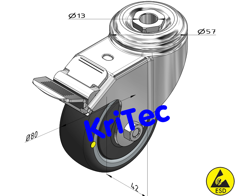 KriTec Lenkrolle D80 TPU schwarz ESD mit Doppelfestbremse