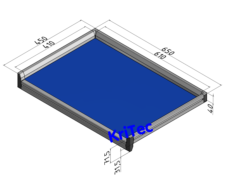 KriTec Tablett 6x4 ESD, Rand dreiseitig, Innenmaß 610x410mm, blau ähnl. RAL 5015