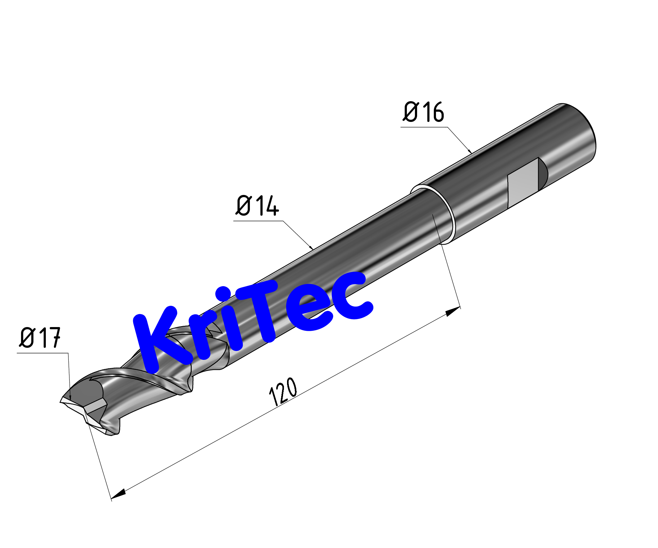 KriTec Bohrnutenfräser Vollhartmetall Ø17x100 für Bolzenverbinder 10