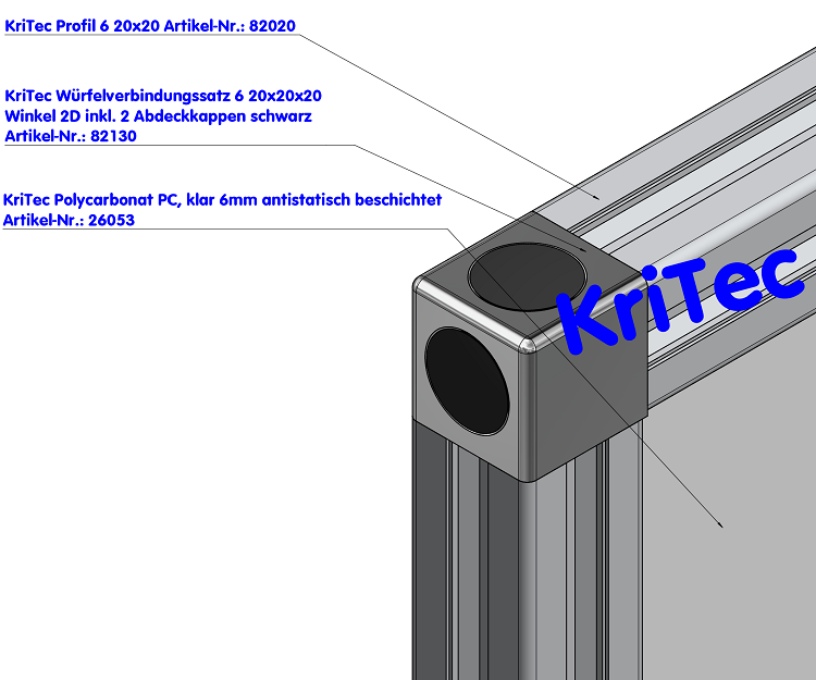 KriTec Würfelverbindungssatz 6 20x20x20 Winkel 2D inkl. 2 Abdeckkappen schwarz