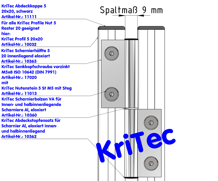 KriTec Abdeckkappen 5 Raster 20 schwarz