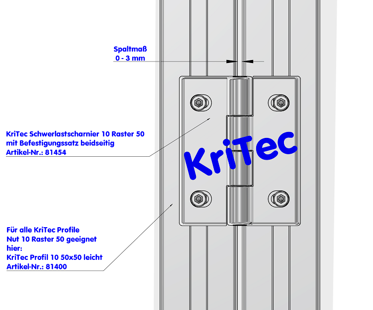 KriTec Schwerlastscharnier 10 Raster 50