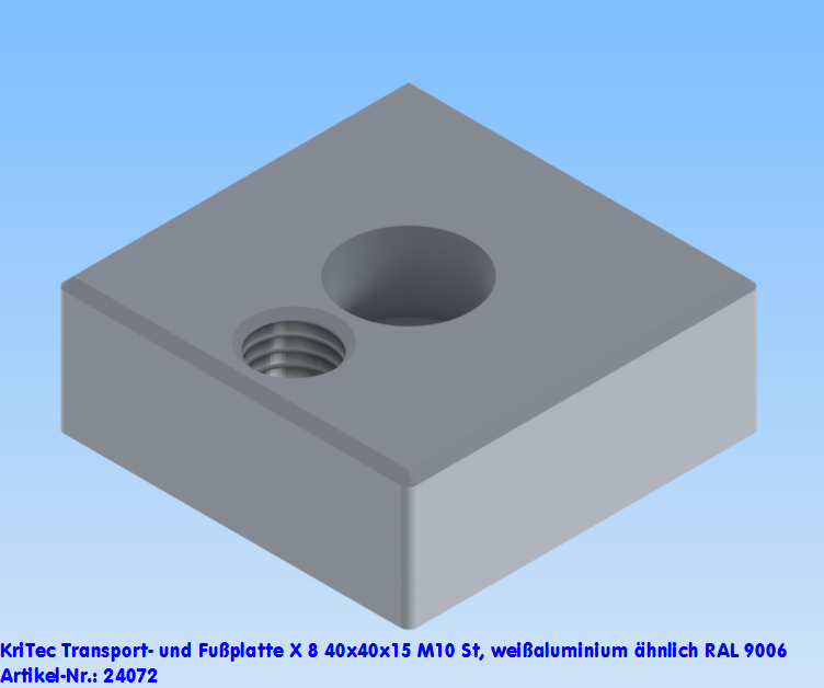 KriTec Transport- und Fußplatte X 8 40x40x15 M10 St, weißaluminium ähnlich RAL 9006
