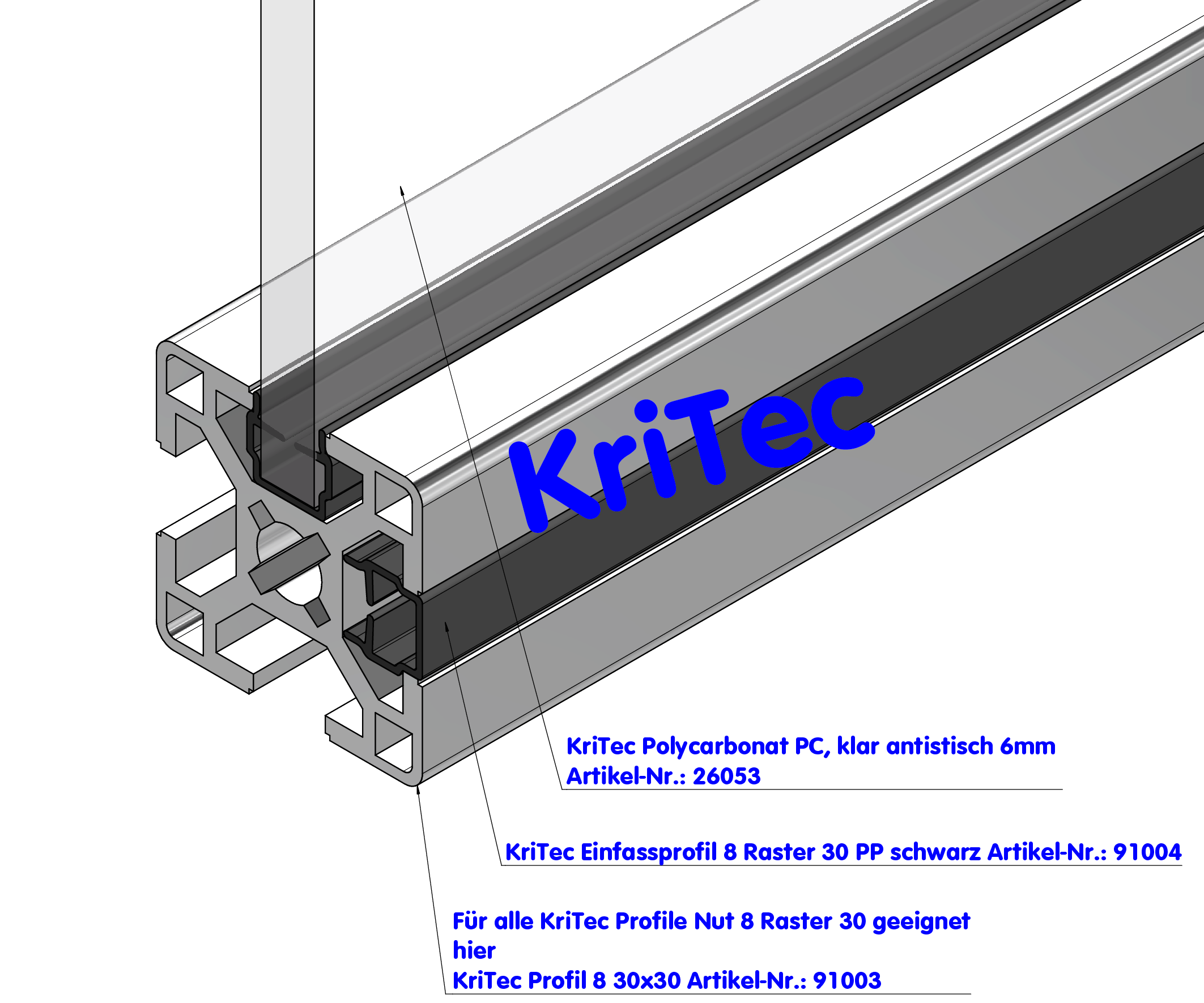 KriTec Einfassprofil 8 Raster 30 PP+TPE schwarz
