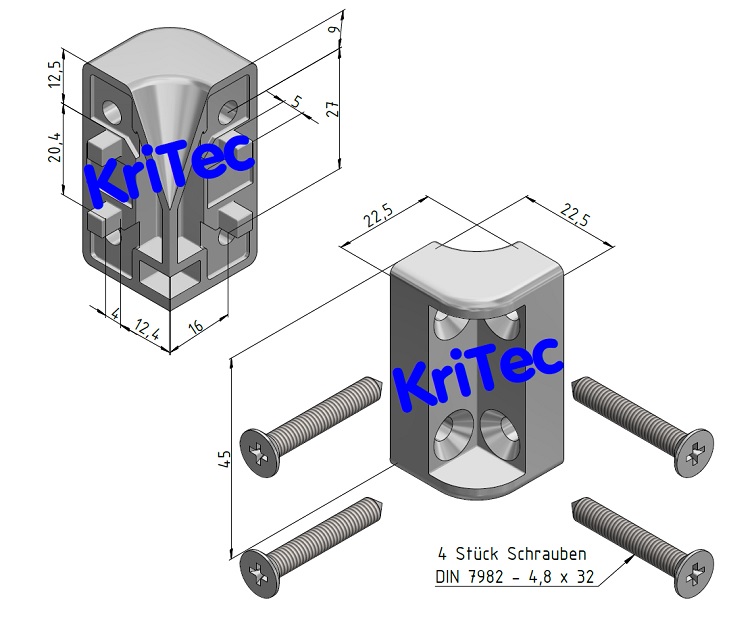 KriTec Rahmen-Eckverbinder 10 45x22,5