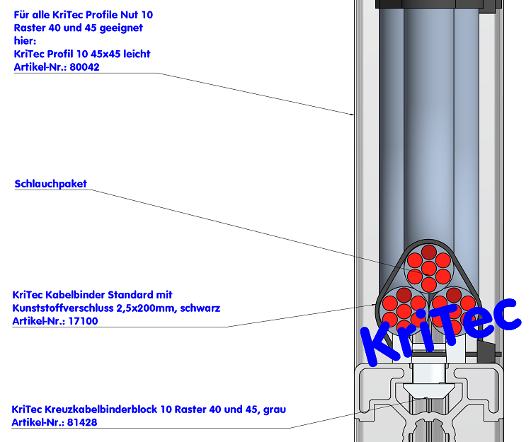 KriTec Kreuzkabelbinderblock 10 Raster 40 und 45, grau