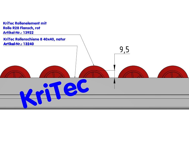KriTec Rollenelement D28 mit Rolle R28 Flansch, rot