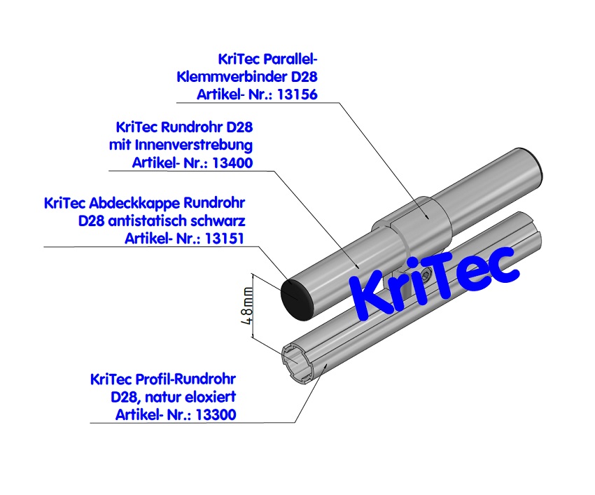 KriTec Rundrohr D28 mit Innenverstrebung, Aluminium natur eloxiert
