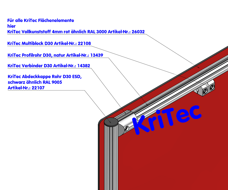 KriTec Abdeckkappe Rohr D30 ESD, schwarz ähnlich RAL 9005