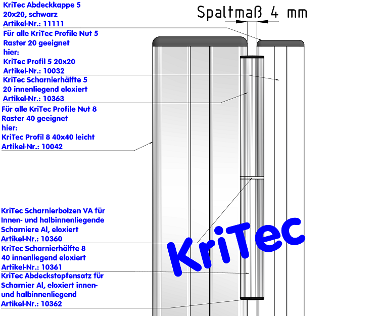 KriTec Scharnierhälfte 5 20 innenliegend, eloxiert