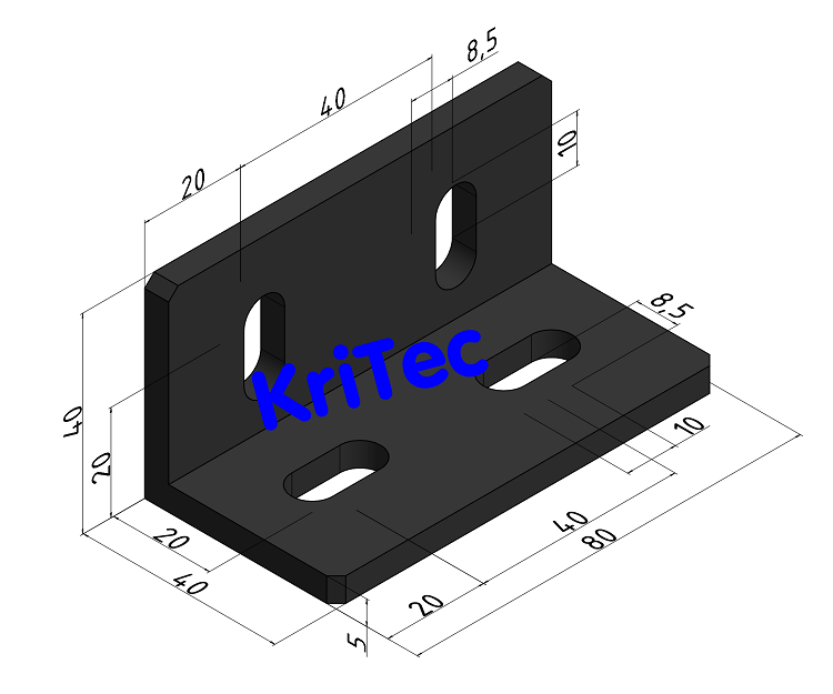 KriTec Stahlwinkel 10 40x40x80x5 mit Langlöchern 90° versetzt, schwarz