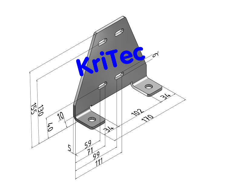 KriTec Bodenadapter zweispurig gerade für Profil 10 90x90, VA rostfrei
