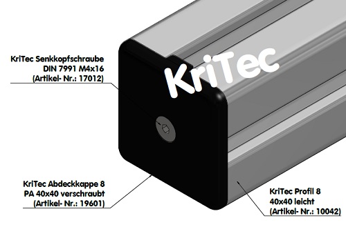 KriTec Abdeckkappe 8 PA 40x40 verschraubt inkl. Schrauben