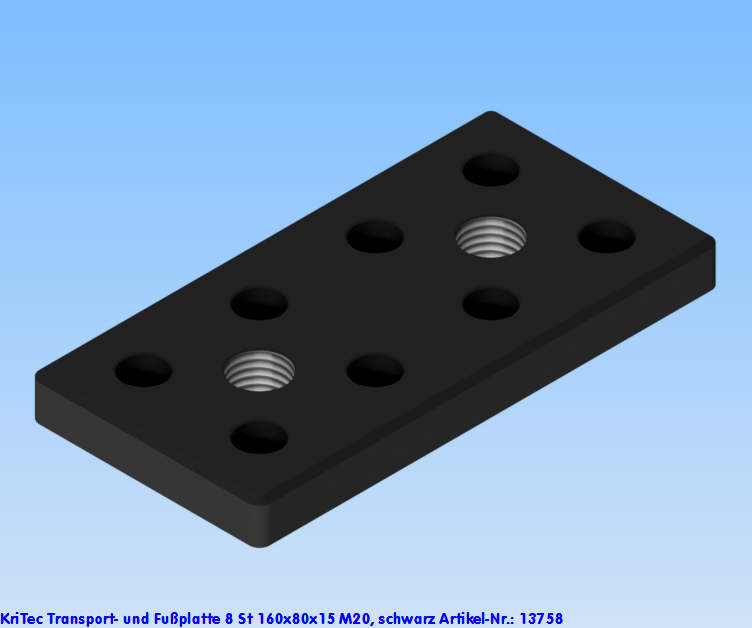 KriTec Transport- und Fußplatte 8 St 160x80x15 M20, schwarz