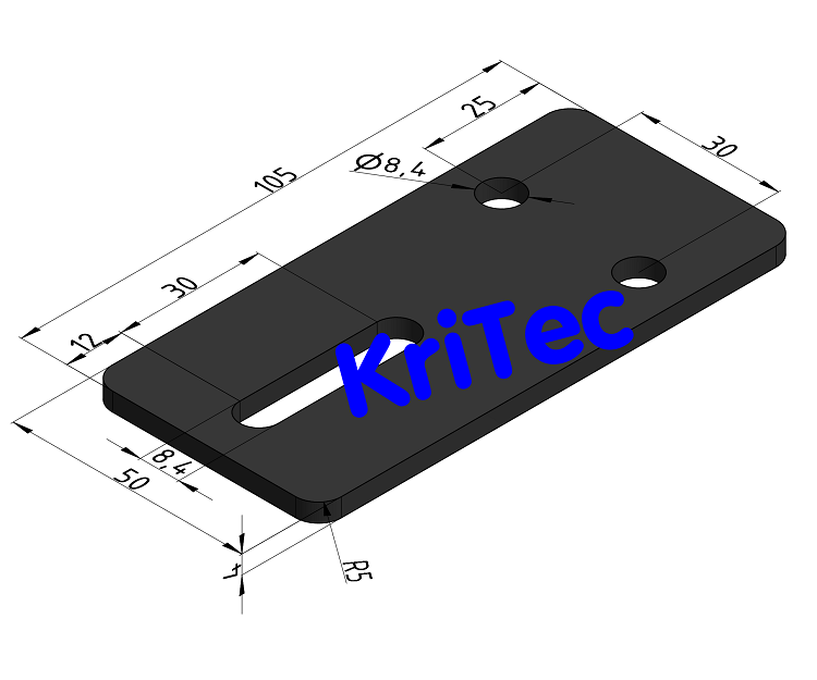 KriTec Vario-Lasche 10 Raster 50 105x50x4 St schwarz, pulverbeschichtet