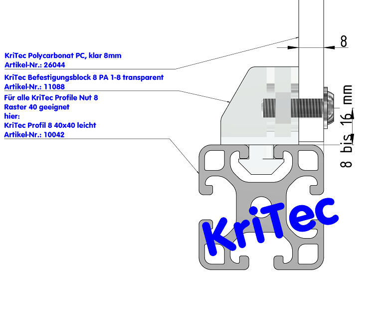 KriTec Befestigungsblock 8 PA 1-8 transparent