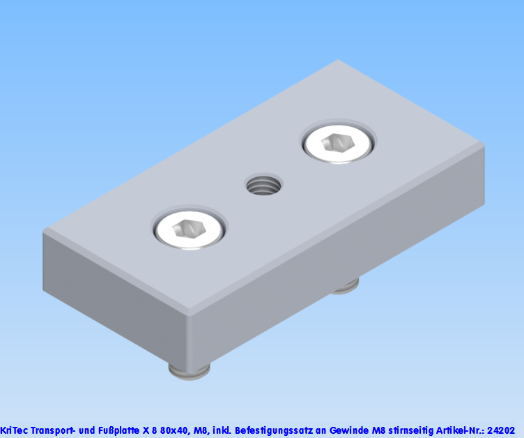 KriTec Transport- und Fußplatte X 8 80x40, M8, weißaluminium ähnlich RAL 9006