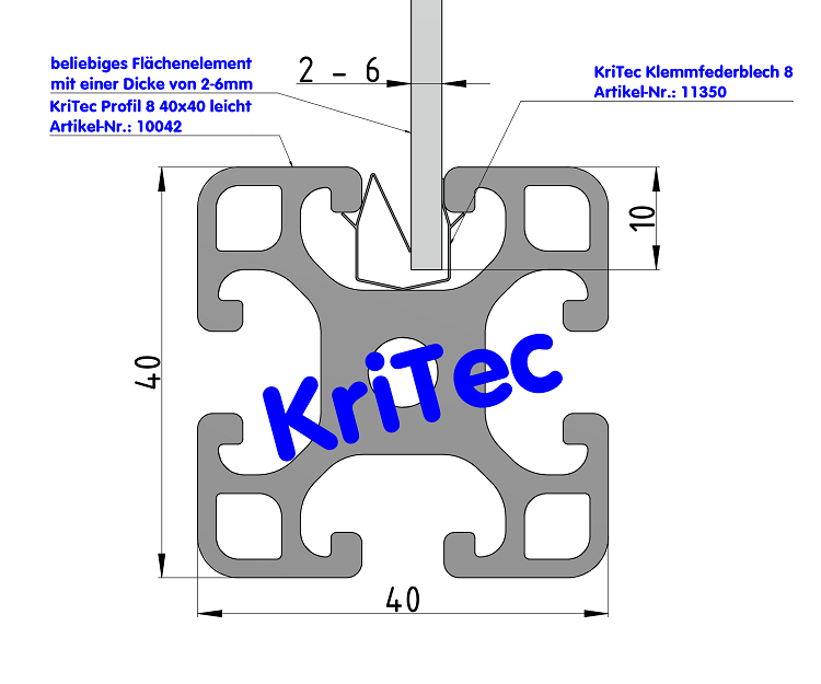KriTec Klemmfeder 8 Raster 40 Edelstahl, rostfrei