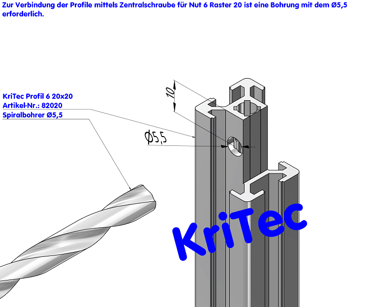 KriTec Zentralschraube für Nut 6 Raster 20 - S6x16-T25