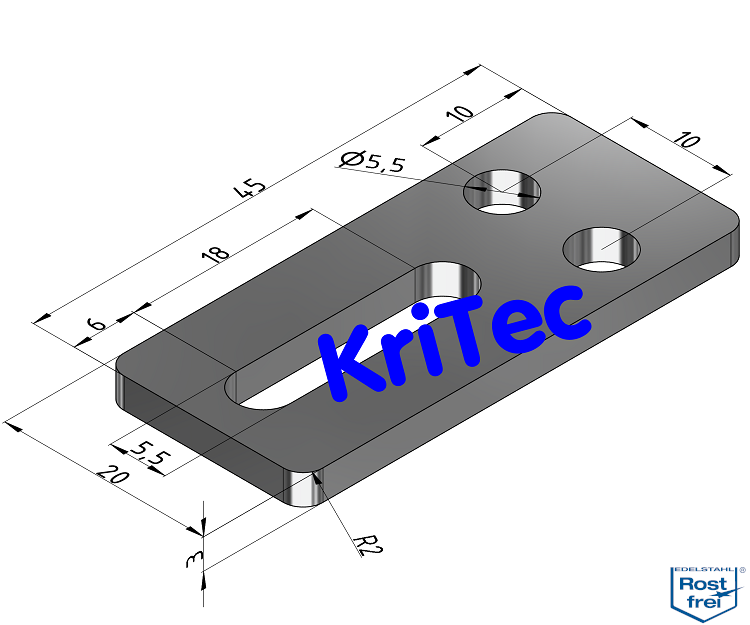 KriTec Vario-Lasche 5 45x20x3 Edelstahl, VA rostfrei