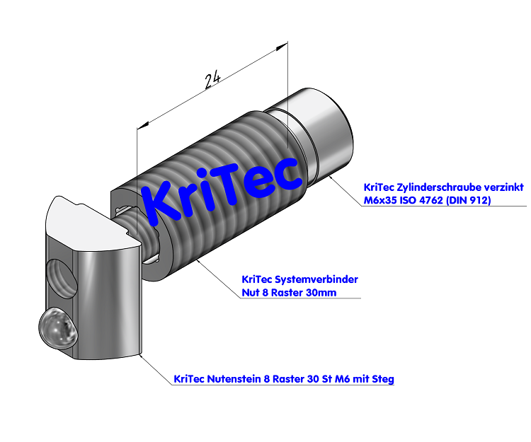 KriTec Systemverbinder 8 Raster 30 nur für Profile mit Zentralbohrung rund Ø6,8