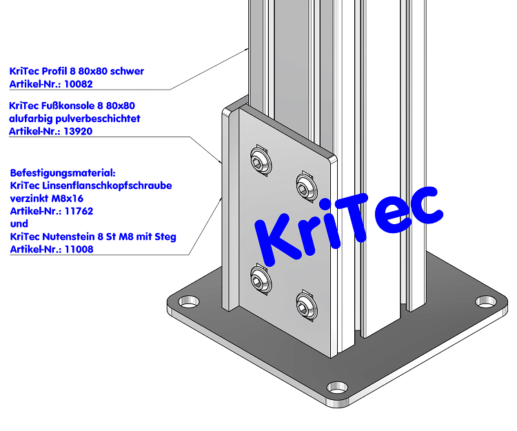 KriTec Fußkonsole 8 80x80 alufarbig pulverbeschichtet