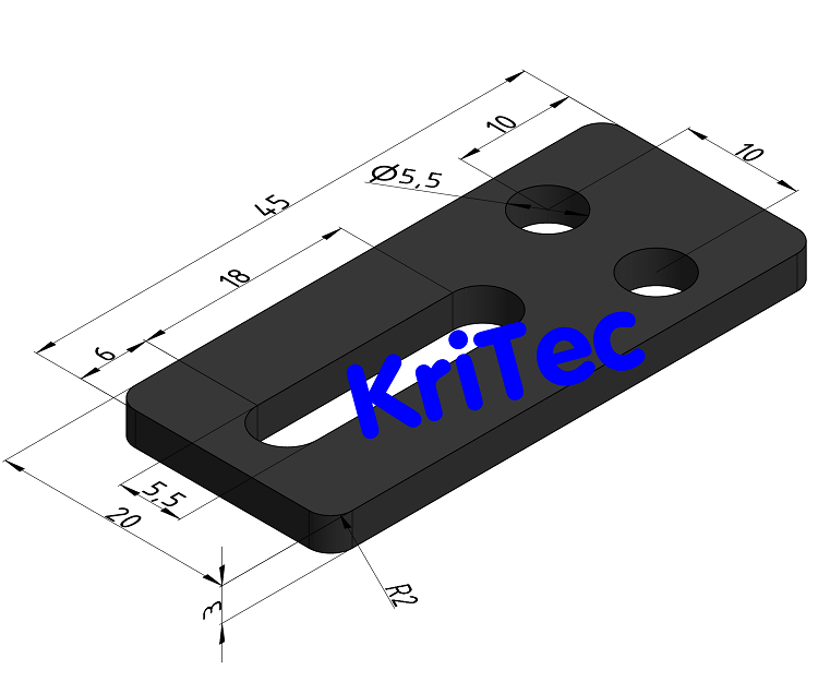 KriTec Vario-Lasche 5 45x20x3 St schwarz, pulverbeschichtet