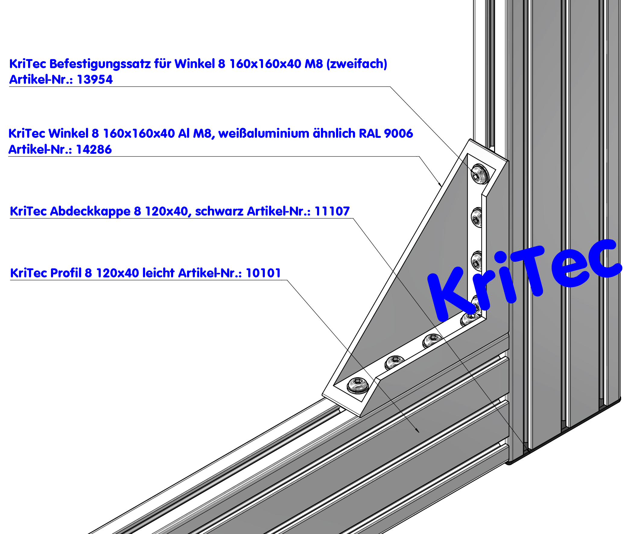 KriTec Befestigungssatz für Winkel 8 160x160x40 M8 (zweifach)