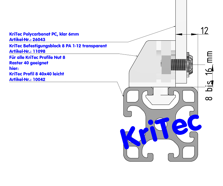 KriTec Befestigungsblock 8 PA 1-12 transparent
