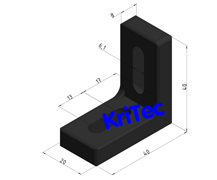 KriTec Befestigungswinkel 40x40x20 Zn, schwarz