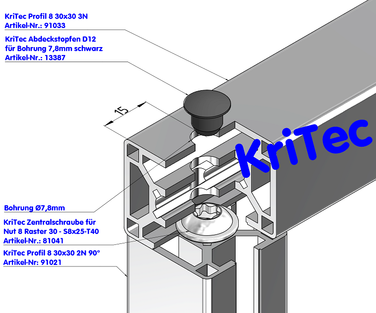 KriTec Profil 8 30x30 2N 90°