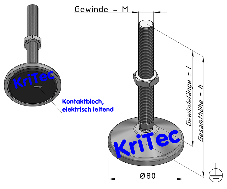 KriTec Stellfuß Zn 80 M16x125 elektrisch leitend