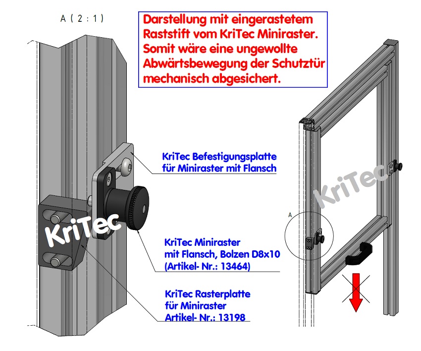 KriTec Miniraster mit Flansch, Bolzen D8 x 10