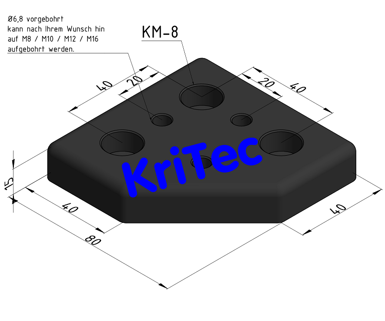 KriTec Transport- und Fußplatte 8 Al für Profil 8 W 80x80x40 M12