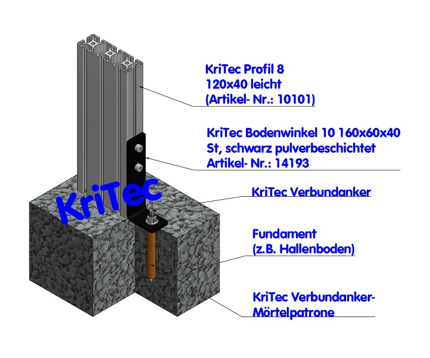 KriTec Bodenwinkel 10 160x60x40 St, schwarz pulverbeschichtet