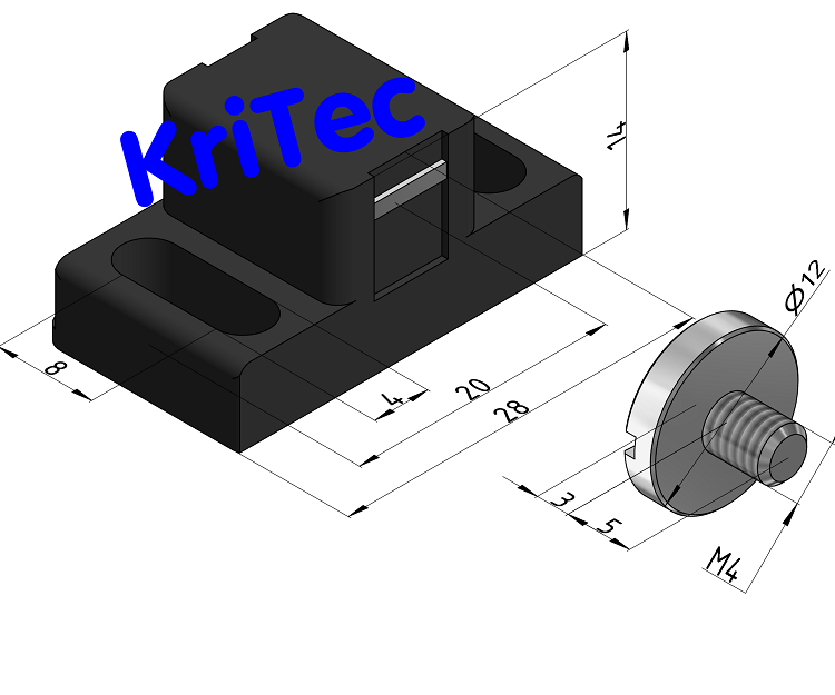 KriTec Befestigungswinkel für Magnetverschluss 5 an Nut 6 Raster 30
