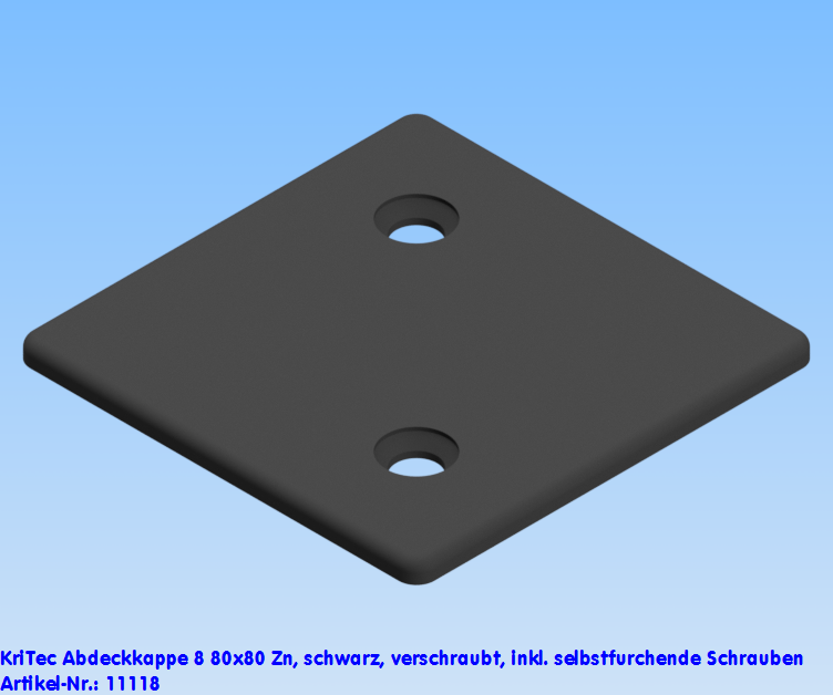 KriTec Abdeckkappen 8 80x80 Zn schwarz, verschraubt, inkl. Schrauben