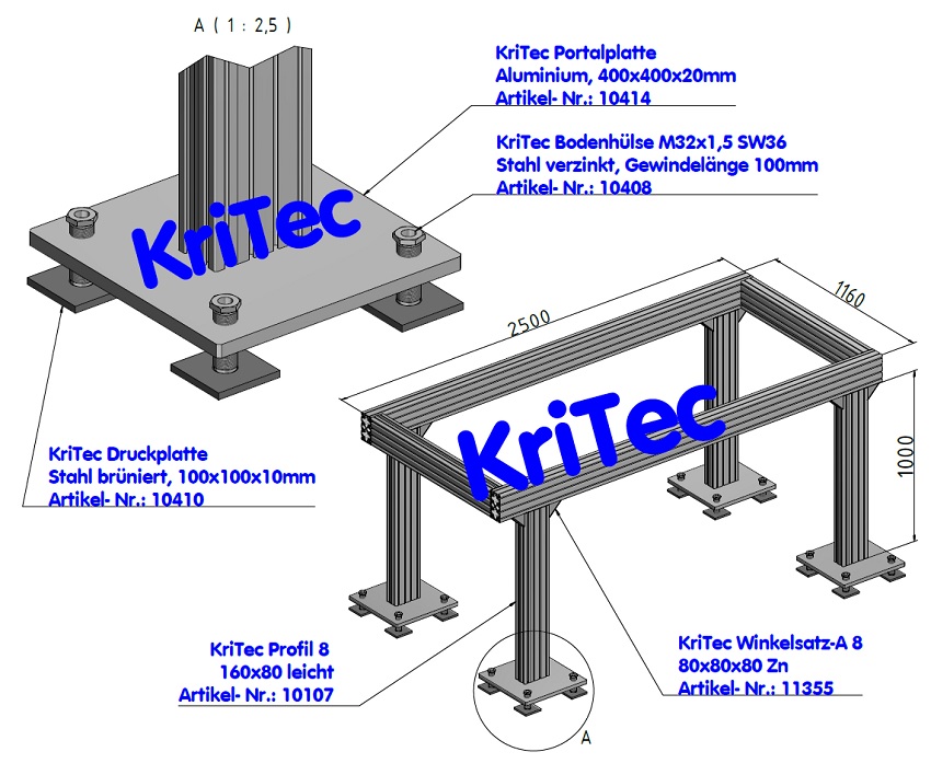 KriTec Portalplatte, Aluminium, 400x400x20 für Profil 8 160x80