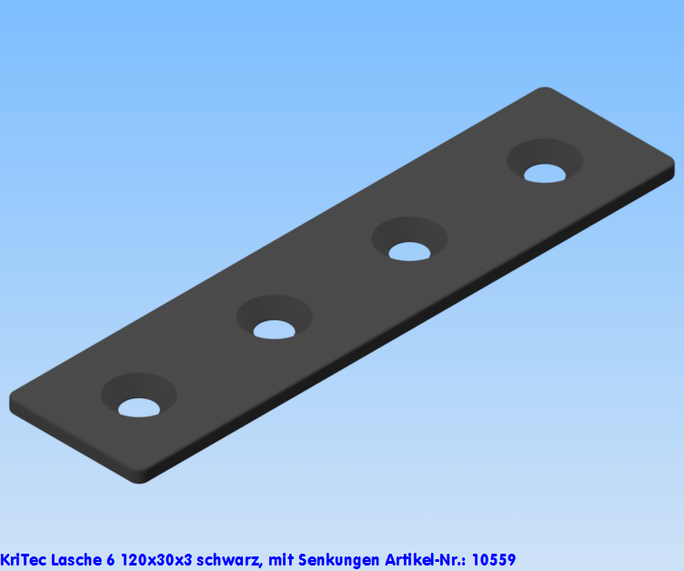 KriTec Lasche 6 120x30x3 schwarz pulverbeschichtet, mit Senkungen