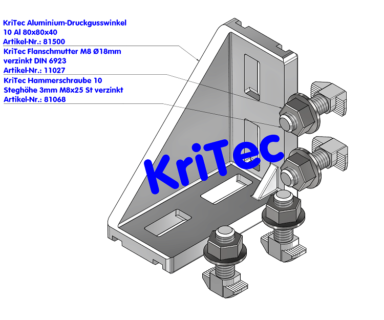 KriTec Alu-Druckgusswinkel 10 AL 80x80x40