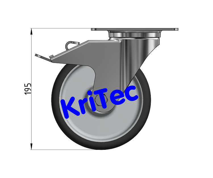 KriTec Schwerlast-Lenkrolle D160 mit Feststeller auf der Nachlaufseite
