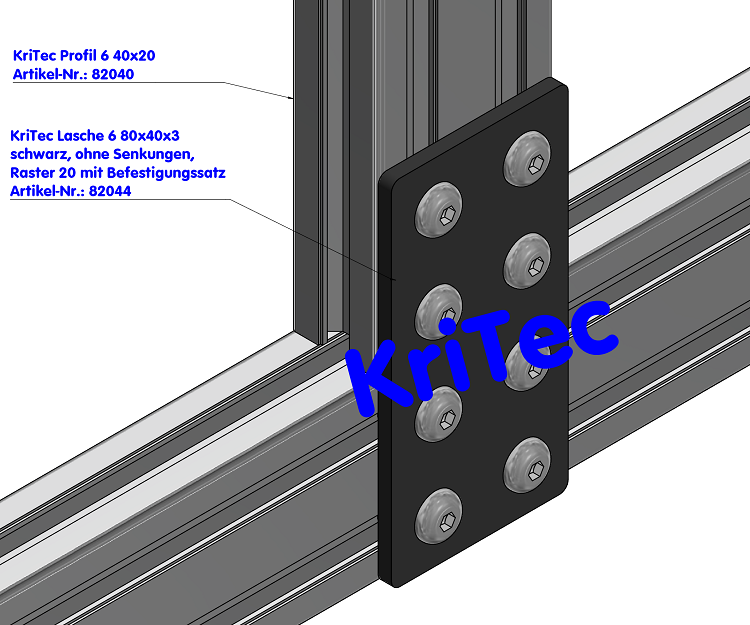 KriTec Lasche 6 80x40x3 schwarz, ohne Senkungen, Raster 20