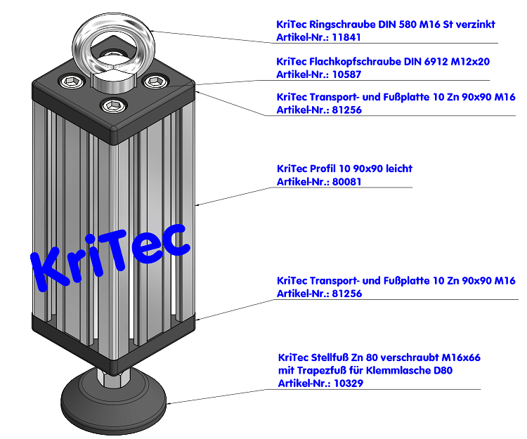 KriTec Transport- und Fußplatte 10 Zn 90x90 M16