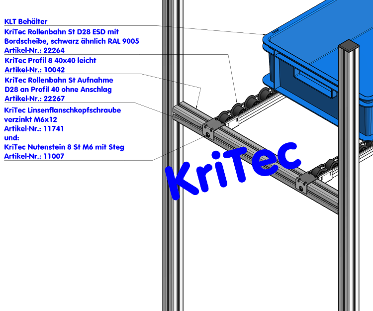 KriTec Rollenbahn St D28 ESD mit Bordscheibe, schwarz ähnlich RAL 9005