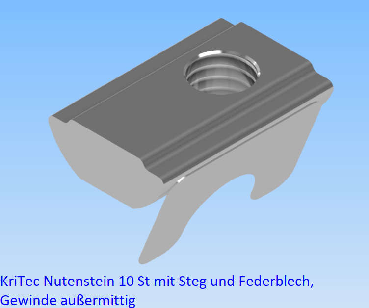 KriTec Nutensteine 10 mit Steg und Federblech, Gewinde außermittig