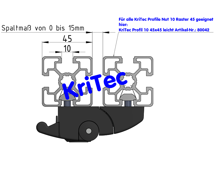 KriTec Fallenverschluss für Schiebetüren, gleichschliessend, von vorne anschraubbar, schwarz
