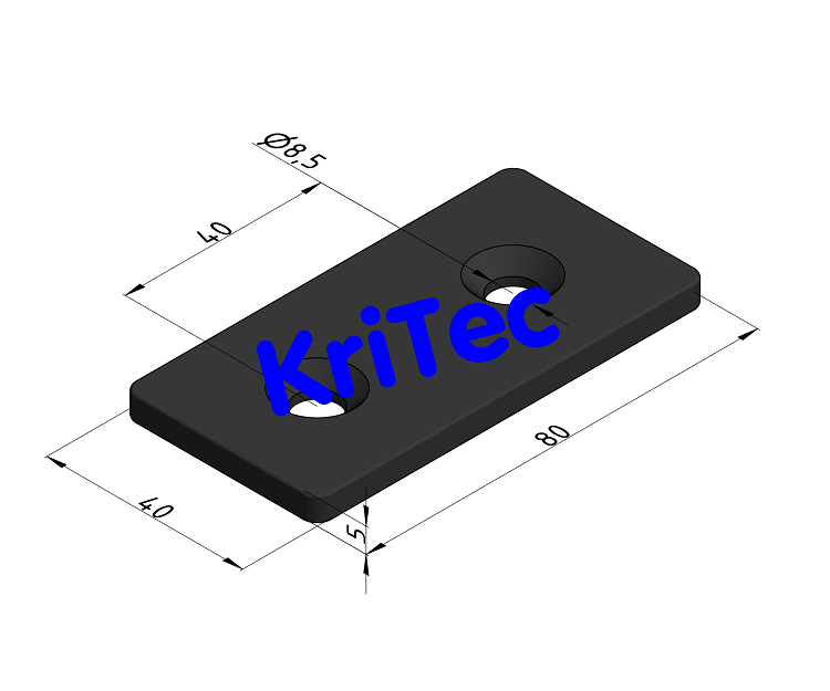 KriTec Lasche 8 80x40x5 Stahl, schwarz pulverbeschichtet