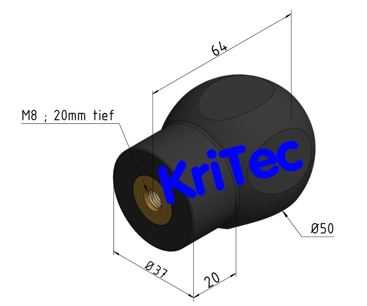 KriTec Softline Kugelknauf M8, gummiert
