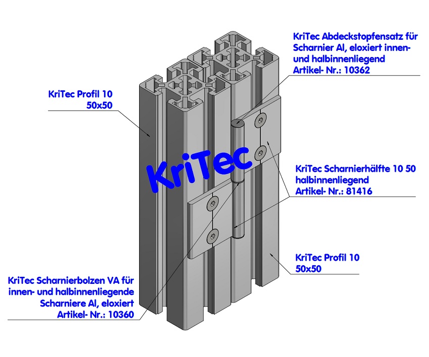 KriTec Scharnierhälfte 10 50 halbinnenliegend, eloxiert